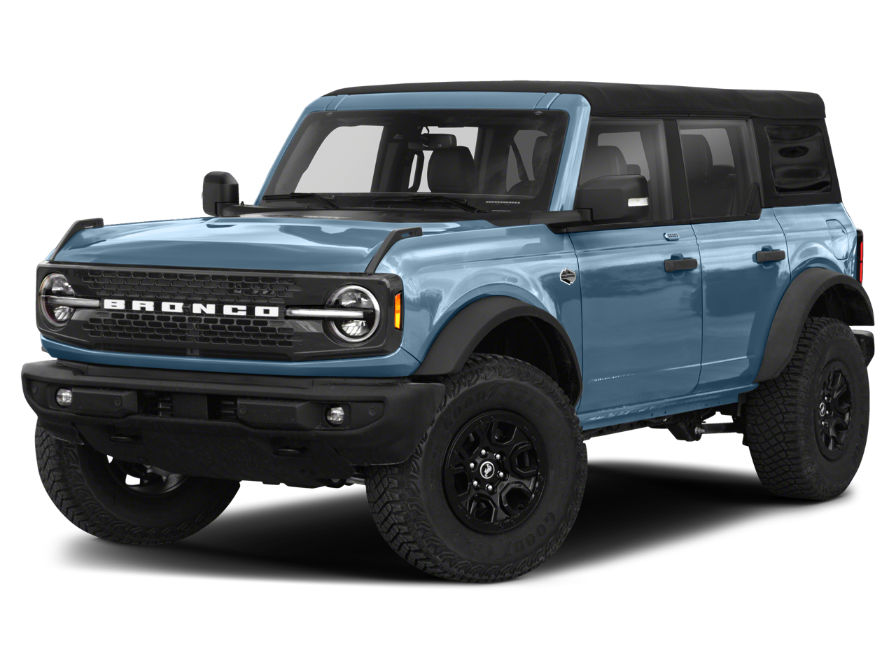 2022 Ford Bronco Wildtrak in Cactus — front three-quarter view
