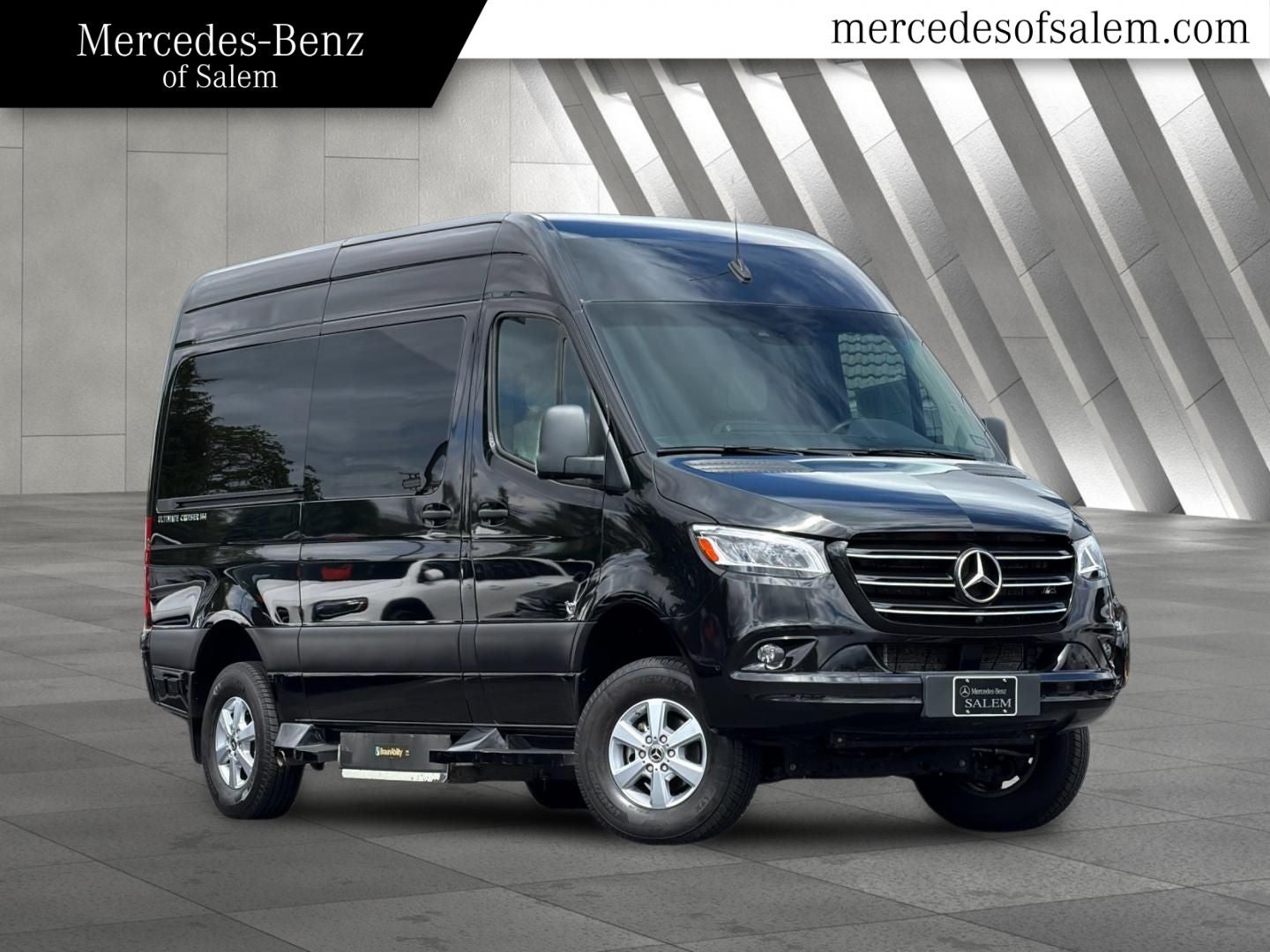 2023 Mercedes-Benz Sprinter 2500 Crew 144 WB 4MATIC in Obsidian Black Metallic — front three-quarter view