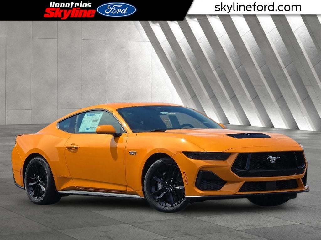 2026 Ford Mustang GT in Orange Fury Metallic Tri-Coat — front three-quarter view