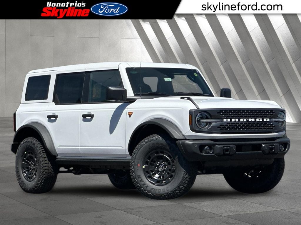 2026 Ford Bronco Badlands in Oxford White — front three-quarter view