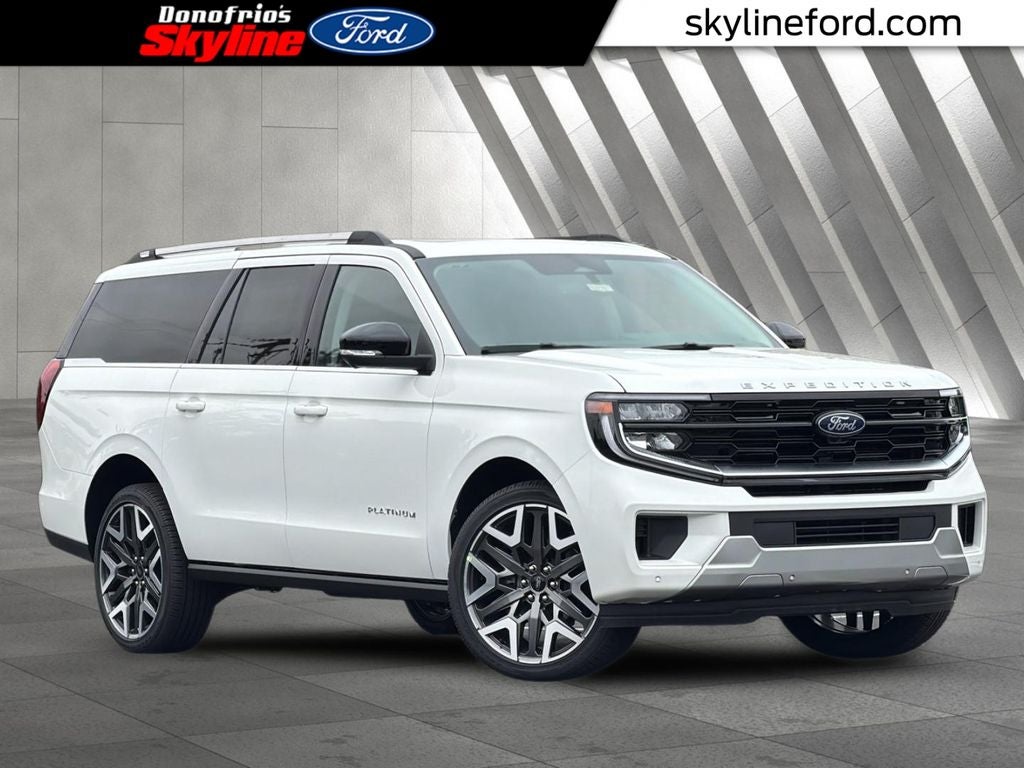 2026 Ford Expedition Max Platinum in Star White Metallic Tri-Coat — front three-quarter view
