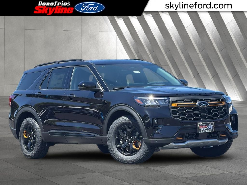 2026 Ford Explorer Tremor in Agate Black Metallic — front three-quarter view