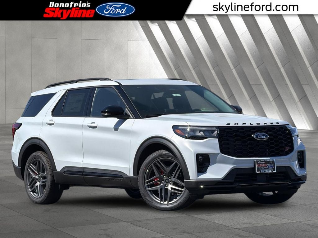 2026 Ford Explorer ST in Space White Metallic — front three-quarter view