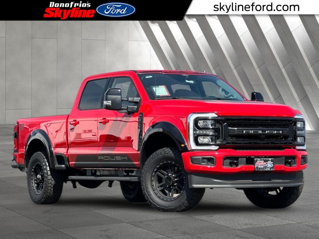 2026 Ford F-250SD Lariat ROUSH in Race Red — front three-quarter view