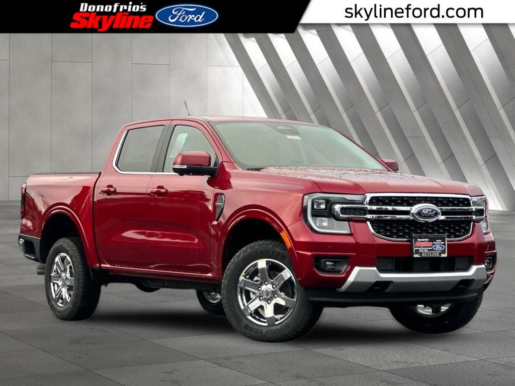 2025 Ford Ranger Lariat in Ruby Red Metallic Tinted Clearcoat — front three-quarter view