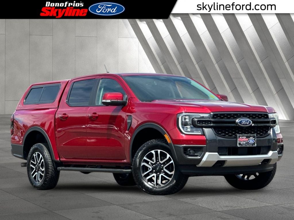 2025 Ford Ranger Lariat in Ruby Red Metallic — front three-quarter view