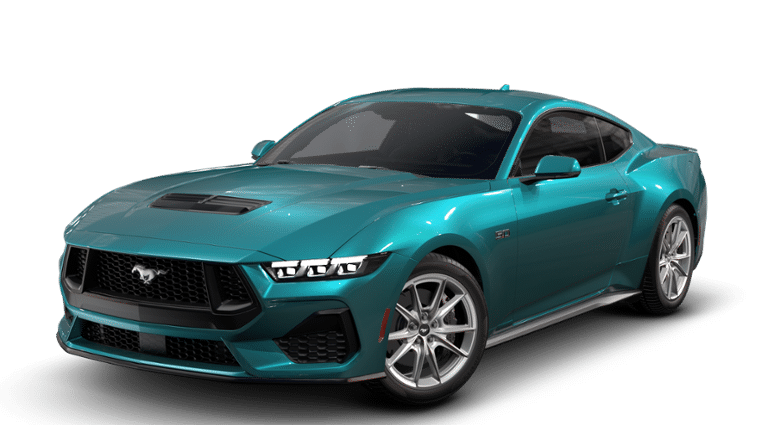 2026 Ford Mustang GT Premium Fastback in Adriatic Blue Metallic — front three-quarter view