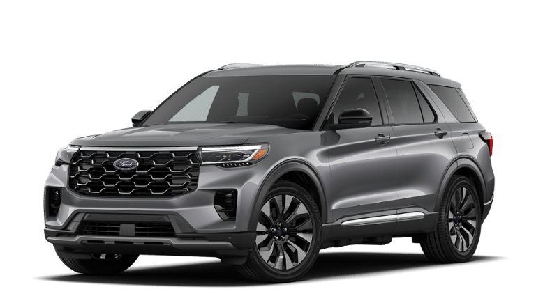2026 Ford Explorer Platinum in Carbonized Gray Metallic — front three-quarter view