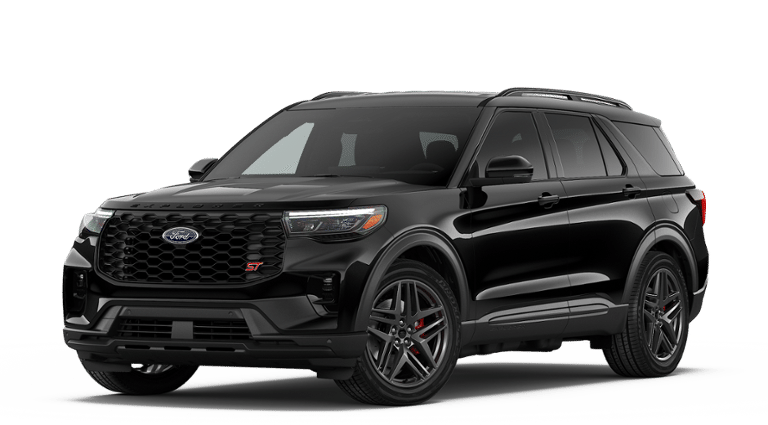 2026 Ford Explorer ST in Agate Black Metallic — front three-quarter view