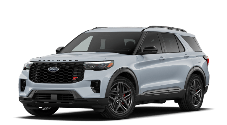2026 Ford Explorer ST in Space White Metallic — front three-quarter view