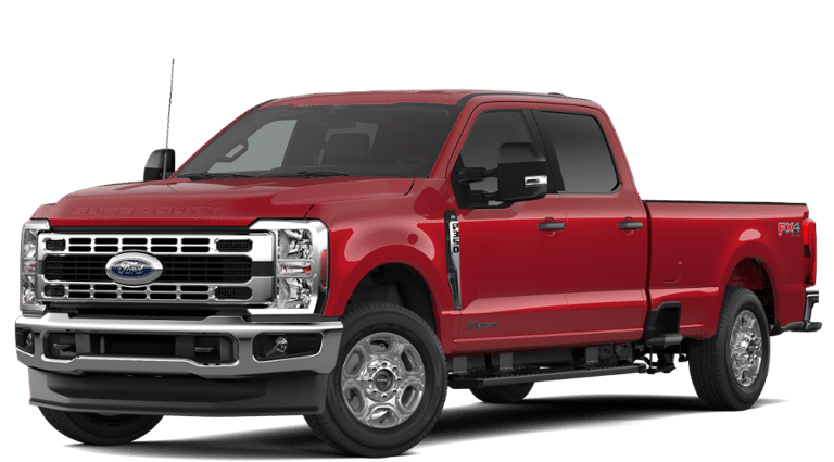 2026 Ford Super Duty F-350 XLT in Ruby Red Metallic Tinted Clearcoat — front three-quarter view