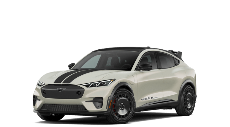 2026 Ford Mustang Mach-E GT in Desert Sand — front three-quarter view