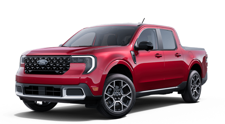 2025 Ford Maverick Lariat in Ruby Red Metallic Tinted Clearcoat — front three-quarter view